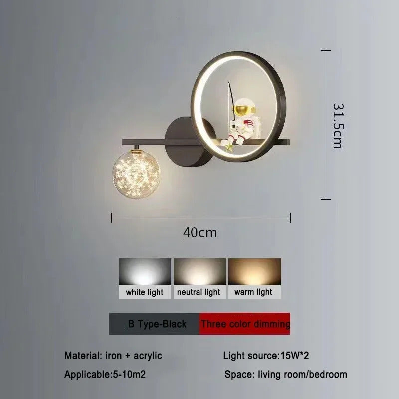 Children's Room Bedside Creative Astronaut LED Wall Lamp Night Light Space Decor Living Room Bedroom Background Wall Lighting