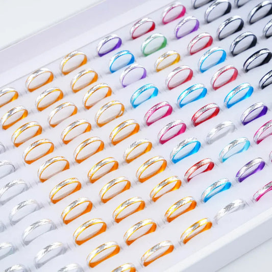 1000Pcs/Lot Wholesale Fashion Mixed Coloured Aluminum Rings for Female Women Jewelry Party Gifts Bulk Low Price