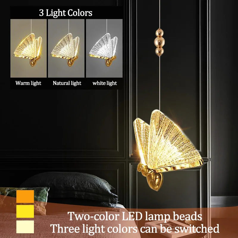 Butterfly Led Pendant Lights Nordic Hanging Lamp Indoor Lighting For Bedside Living Dining Room Kitchen pendente iluminação