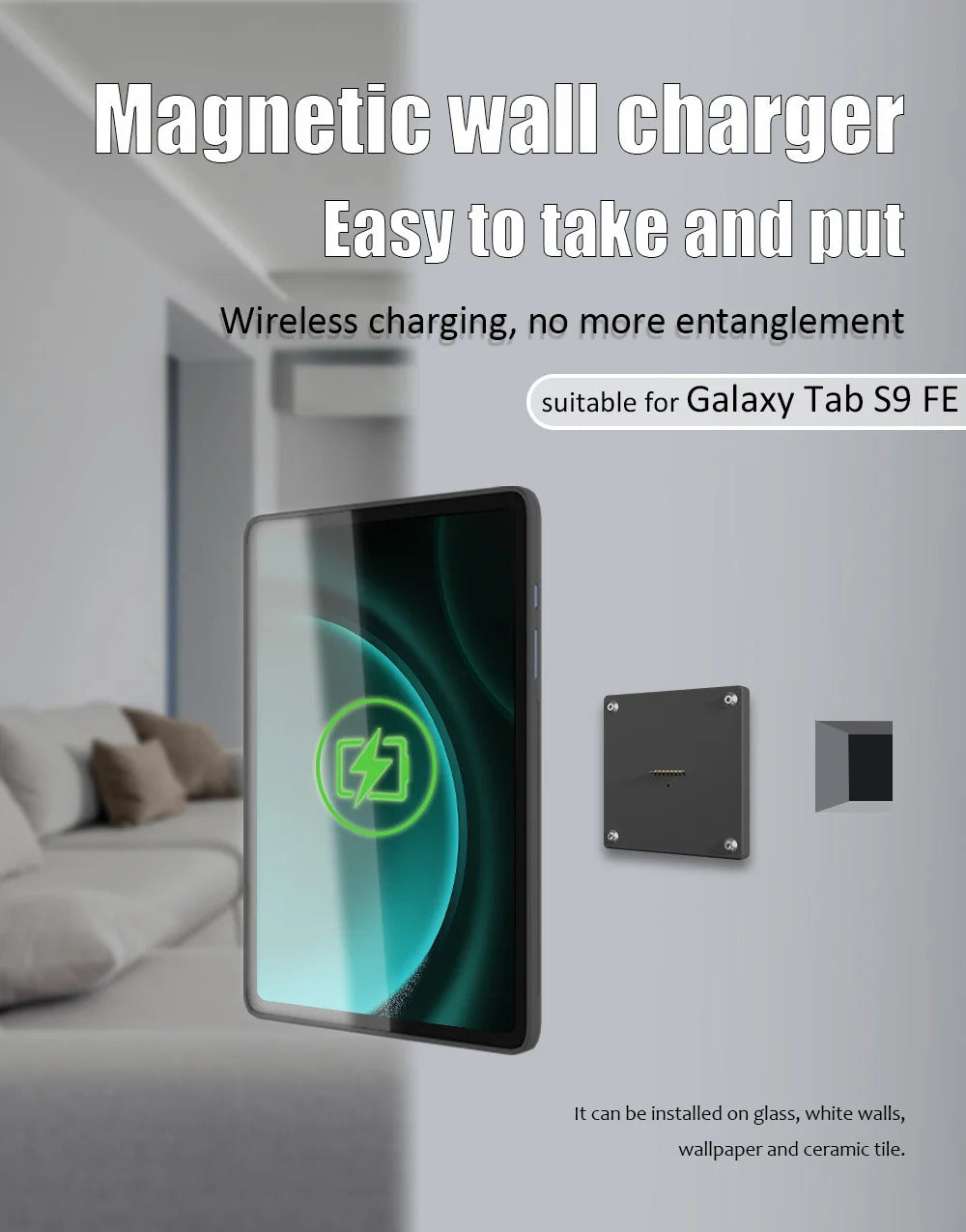 For Samsung Galaxy Tab S9 FE 10.9 inch Stand Wall Mount Tablet Stand 18W Fast Charging Magnetic Wireless Rotatable