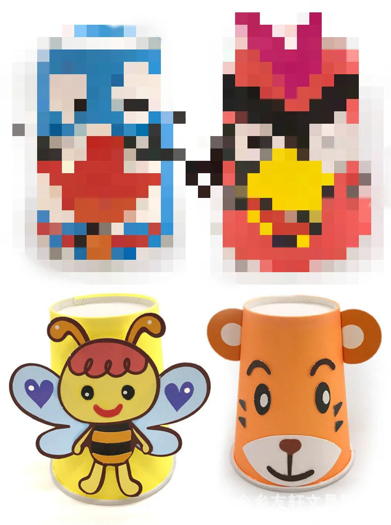12pcs Children 3D DIY handmade Paper Cups Sticker Material Kit Whole Set Kids Kindergarten School Art Craft Educational Toys GYH