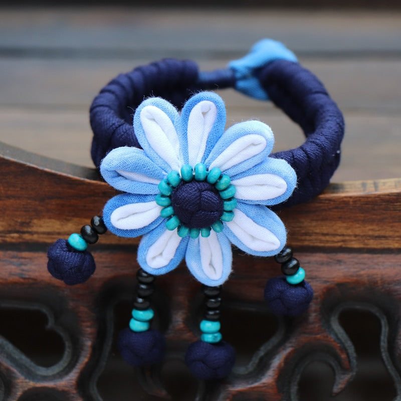 Blue Tie Dye Cloth Bracelet Dali Lijiang Hot Sale Hand-stitched Flower Fabric Bracelet Bracelet