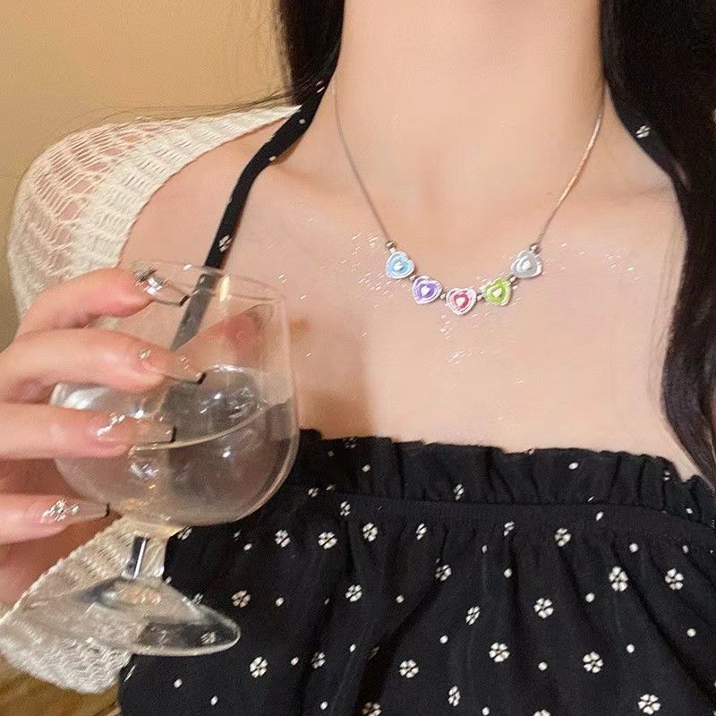 Candy-Colored Dopamine Necklace for Women All-Match Special-Interest Design Beaded Clavicle Chain Sweet Cool Hot Girl Necklace Online Influencer Jewelry