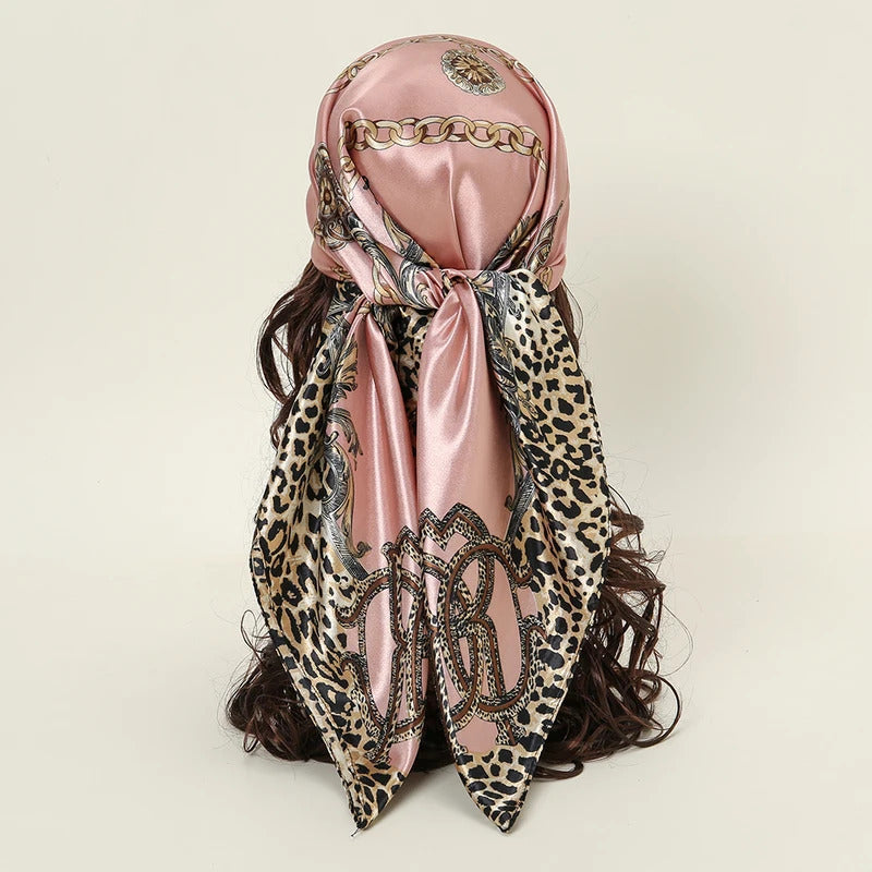 90*90cm Silk Satin Square Scarf Women Leopard Printed Headband Luxury Designers Scarf Handkerchief Foulard Silk Hair Band