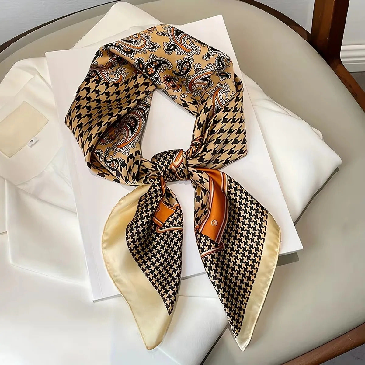 Luxury Women's Soft Satin Hair Scarves Fashion Square Printed Headscarf 70cm Professional Accessories Designer Scarf Headband