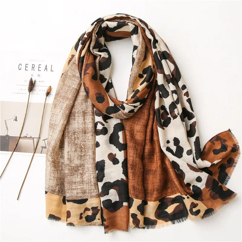 2023 spring and summer luxury brown ladies wild leopard scarf female long scarf shawl thin brown fashionable scarf long shawl