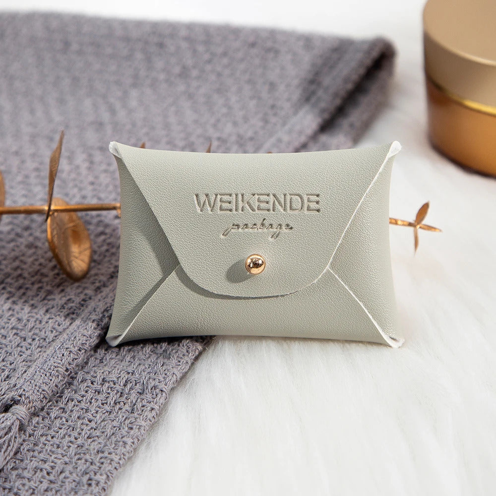 Custom Logo Embossed PU Leather 50/100pcs 5x7cm Gold Jewelry Bag Rings Earrings Necklaces Button Organizer Storage Gift Pouch