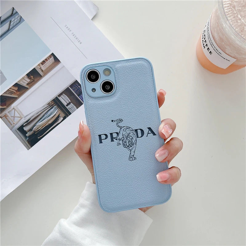 Tiger Leather Soft Case For Iphone 15 14 13 12 11 Pro Max Mini 7 8 Plus X Xs Xr Max Luxury Phone Cover Fashion Anti Drop Funda