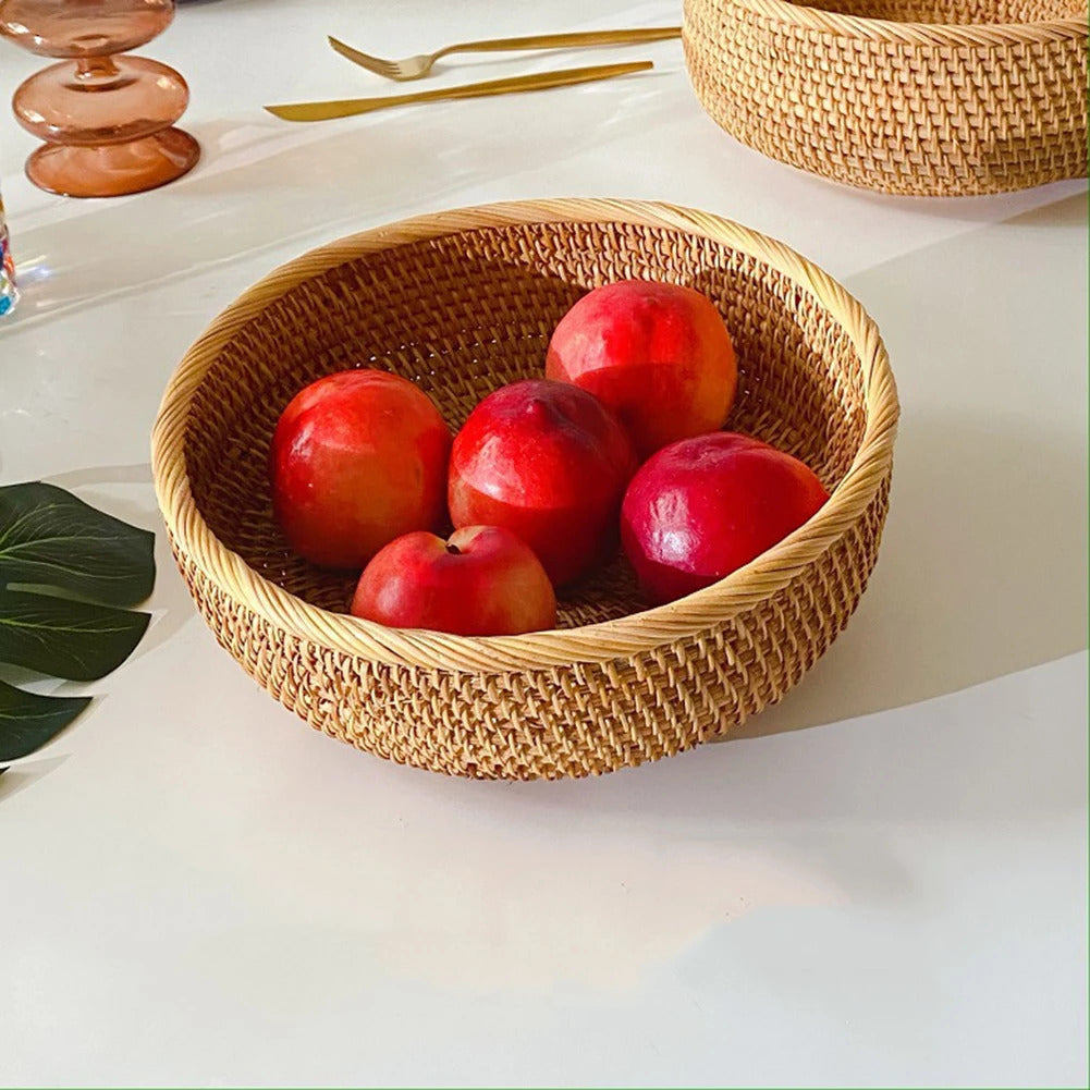 Hand-woven Flower Basket Food Storage Platters Natural Simplicity Rattan Storage Basket for Home Kitchen Storage Accessories