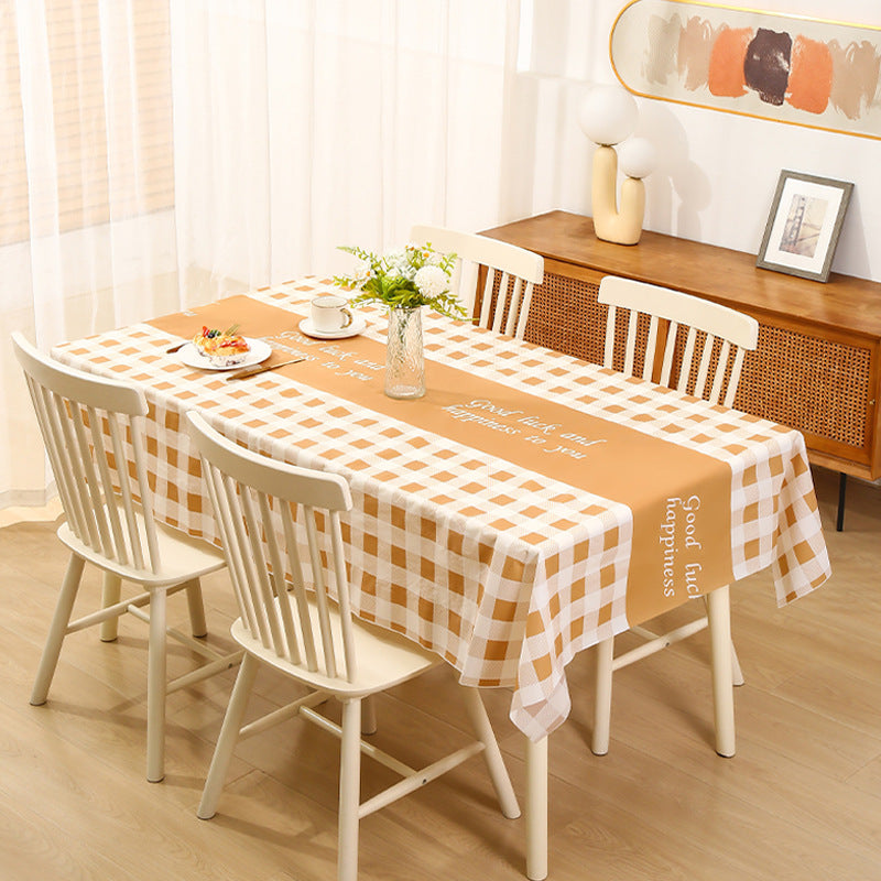 Nordic Style Warm High Temperature Resistant Tablecloth Ins Tablecloth Waterproof Oil-Proof Disposable High-Grade PVC Plaid Dining Table Cloth Liner