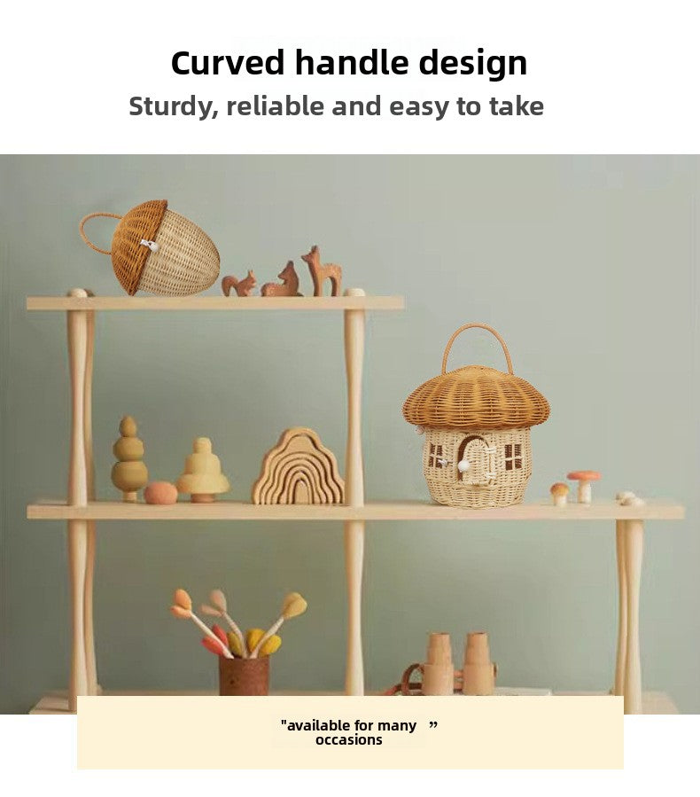 Acorn Handbag Handmade Rattan Mushroom Storage Box Children's Toy Basket Woven Storage Basket Photography Props
