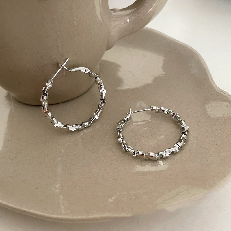 Metal Big Circle Earrings Women's Hong Kong Fashion Women's Ear Jewelry S925 Silver Needle