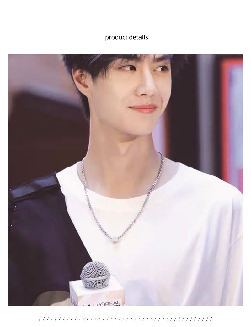 Geometric Square Wang Yibo Necklace Men's Trendy Hip Hop Style Simple All-Matching Hoodie Clavicle Chain Niche Design Men's