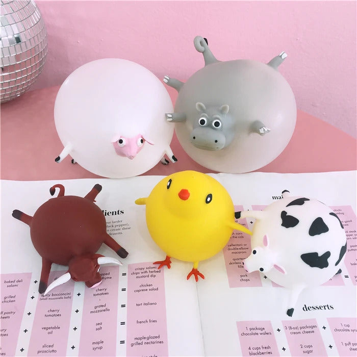 Creative soft rubber inflatable chicken hippo pop up animal blow Balloon animal Stress Relief squeeze toy prank gift