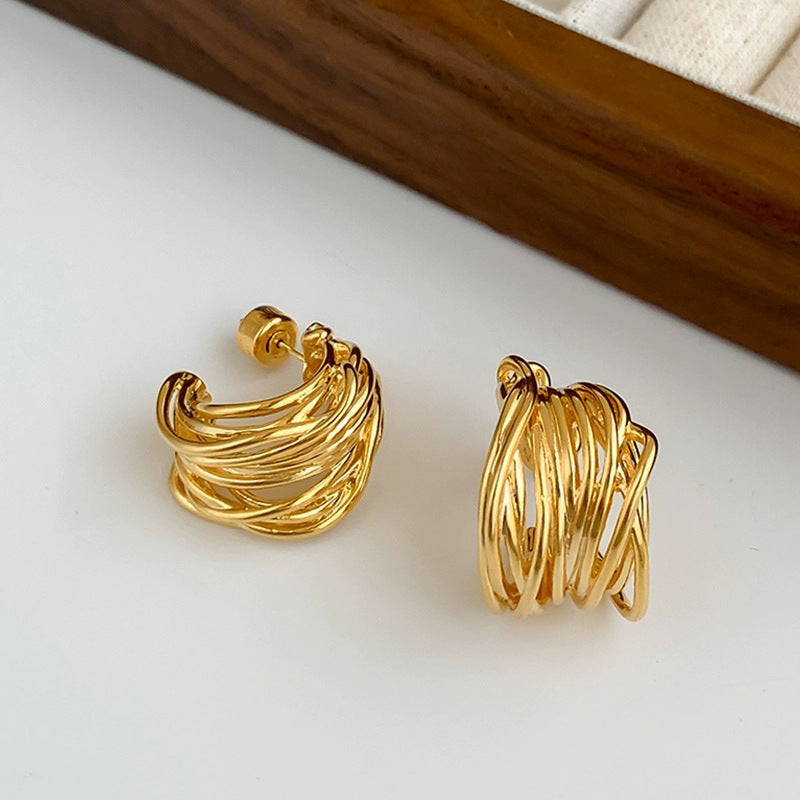 One Cold Style Simple Metal Earrings Retro High Fashion Style Texture Round Earrings