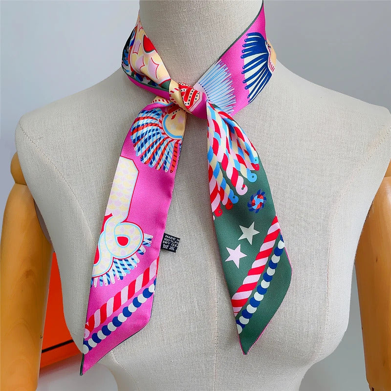Brand Design Twill 100% Silk Scarf Luxury Fashion Scarf Women Foulard Skinny Bag Scarves New Hot Neckerchief Hair Headband