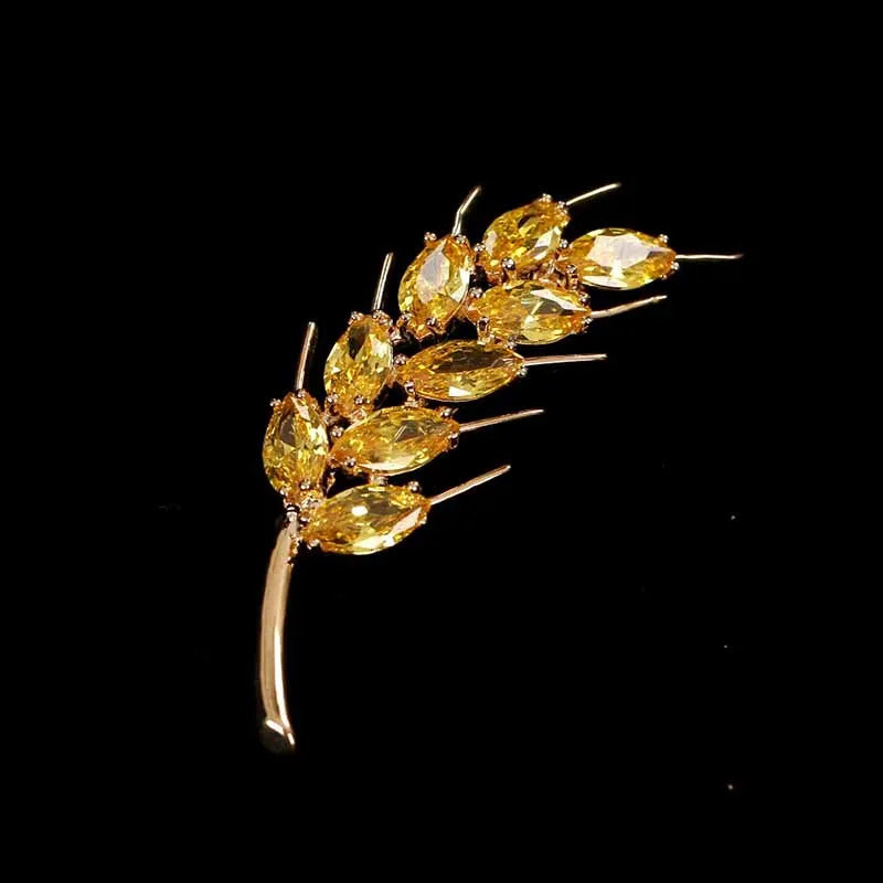 Luxury Crystal Wheat Ear Brooch High-end Temperament Anti-failure Silk Scarf Buckle Waist Pin Women Men's Party Jewelry