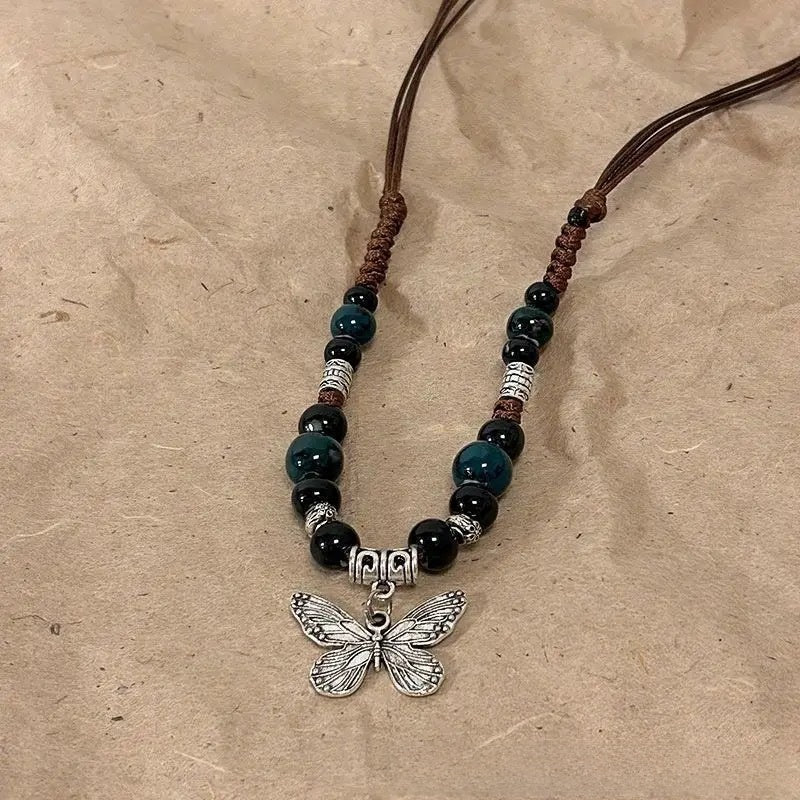 Ceramic Necklace New Chinese Ethnic Style Retro Ceramic Butterfly Beaded Clavicle Chain