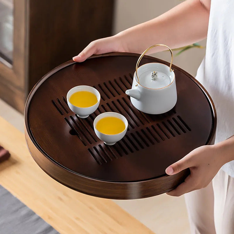 Large Capacity Water Storage Bamboo Tray Delicate Round Tea Board Chinese Tea Set Trays Decorative Traditional Tea Accessories