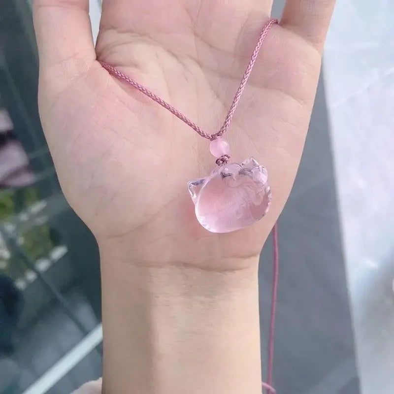Cute Hello Kitty Pink Crystal Necklace Pendant Lanyard Lovely Kitty Cat Long Rope Jewelry Fashion Sweet Elegant Simple Necklace
