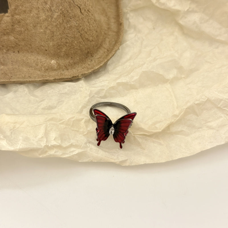 Korean Style Super Fairy Temperament Colorful Butterfly Ring for Women, Light Luxury Niche Versatile Temperament Open Finger Ring, Internet Celebrity Ring