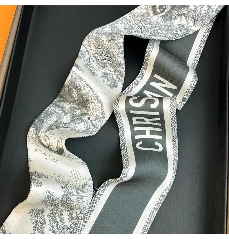 Spring high-end letter headband, tied hair ribbon, silk scarf, women's retro decoration, tied bag, ribbon accessories