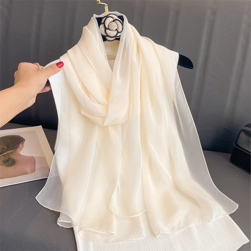 2023 New Fashion Summer Women Soild Color Beach Scarf Silk Shawls Headband Female Headband Wraps Sunscreen Hijab Wholesale