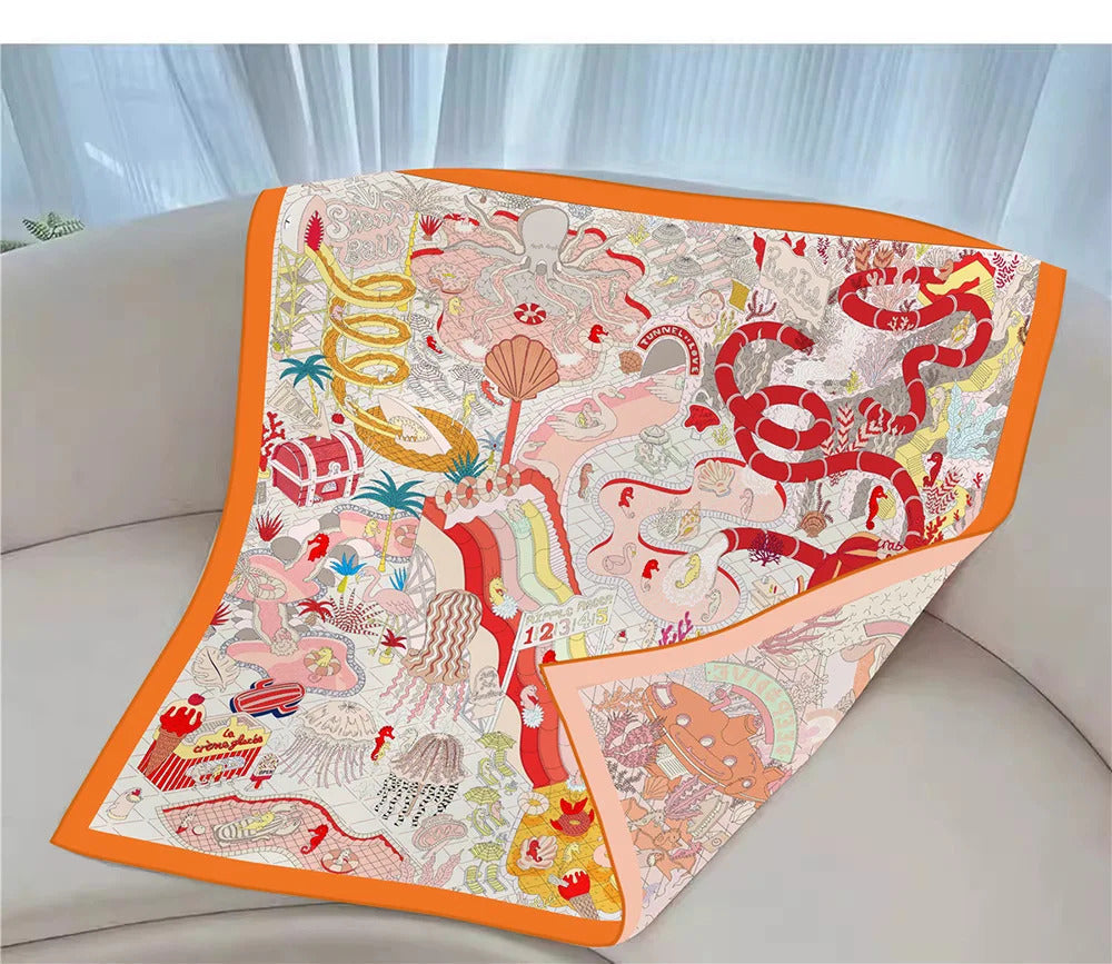 90Cm High-quality Twill Silk Double-sided Printing Submarine Playground Women's Large Square Scarf Scarf Chest Wrap Scarf