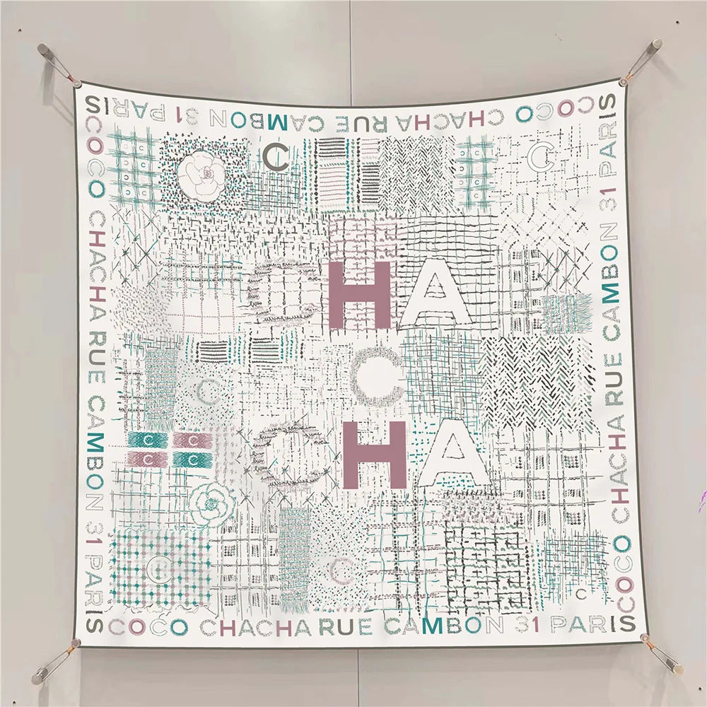 Fashion Graffiti Neckerchief Luxury Square Scarf for Women Silk Shawl Satin Hijab Wraps Hair Bands Headband Bandana Ribbon