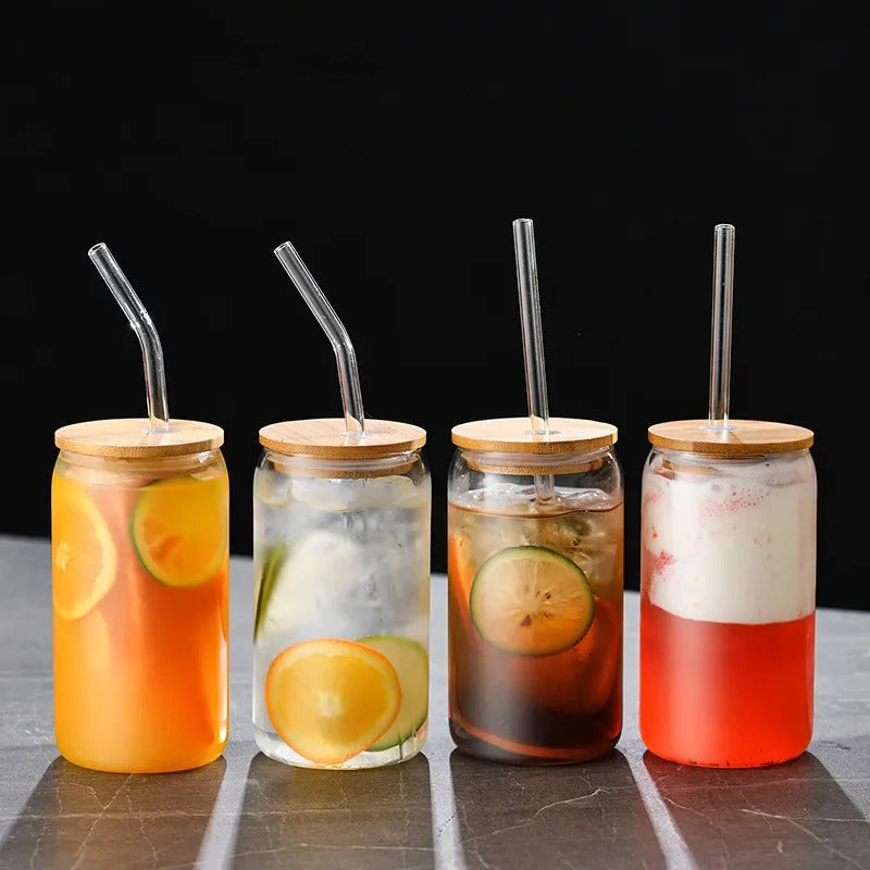 Leeseph Coffee Mug Glass Cup With Lid and Straw Transparent Coffee Tea Milk Juice Cold Drinking Cup Bar Kitchen Accessories