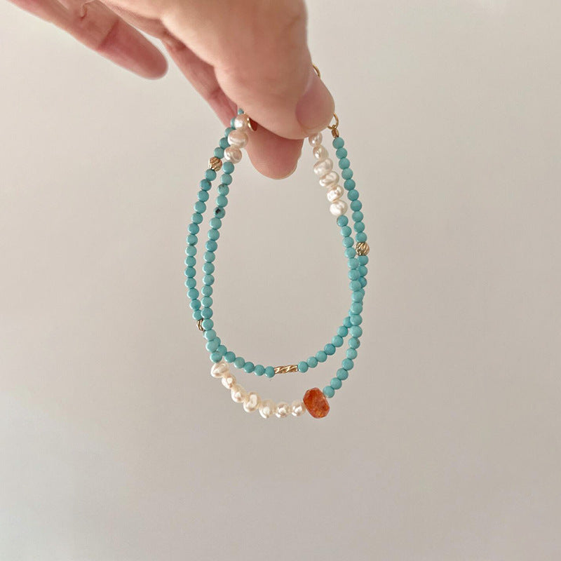 Turquoise Baroque Freshwater Pearl Bracelet Stacked Elegant Women's Bracelet