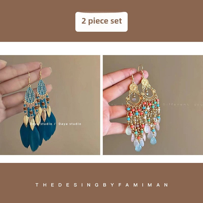 Bohemian Style Earrings Chinese Retro Style Niche Light Luxury Ear Drops Ear Hooks Vacation Style Earrings for Women