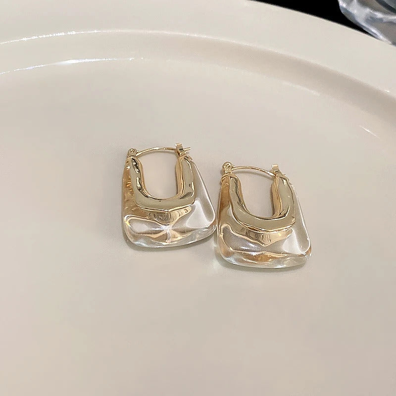 Green Pink Transparent Resin Earrings For Women Girls Geometric Irregular Stud Earrings 2023 New Trendy Ear Jewelry for Party