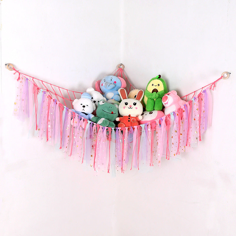 Cross-Border Ribbon Cotton String Doll Net Bag Hand-Woven Ribbon Triangle Net Bag Storage Net Bag Cotton String Wall Hanging Hammock