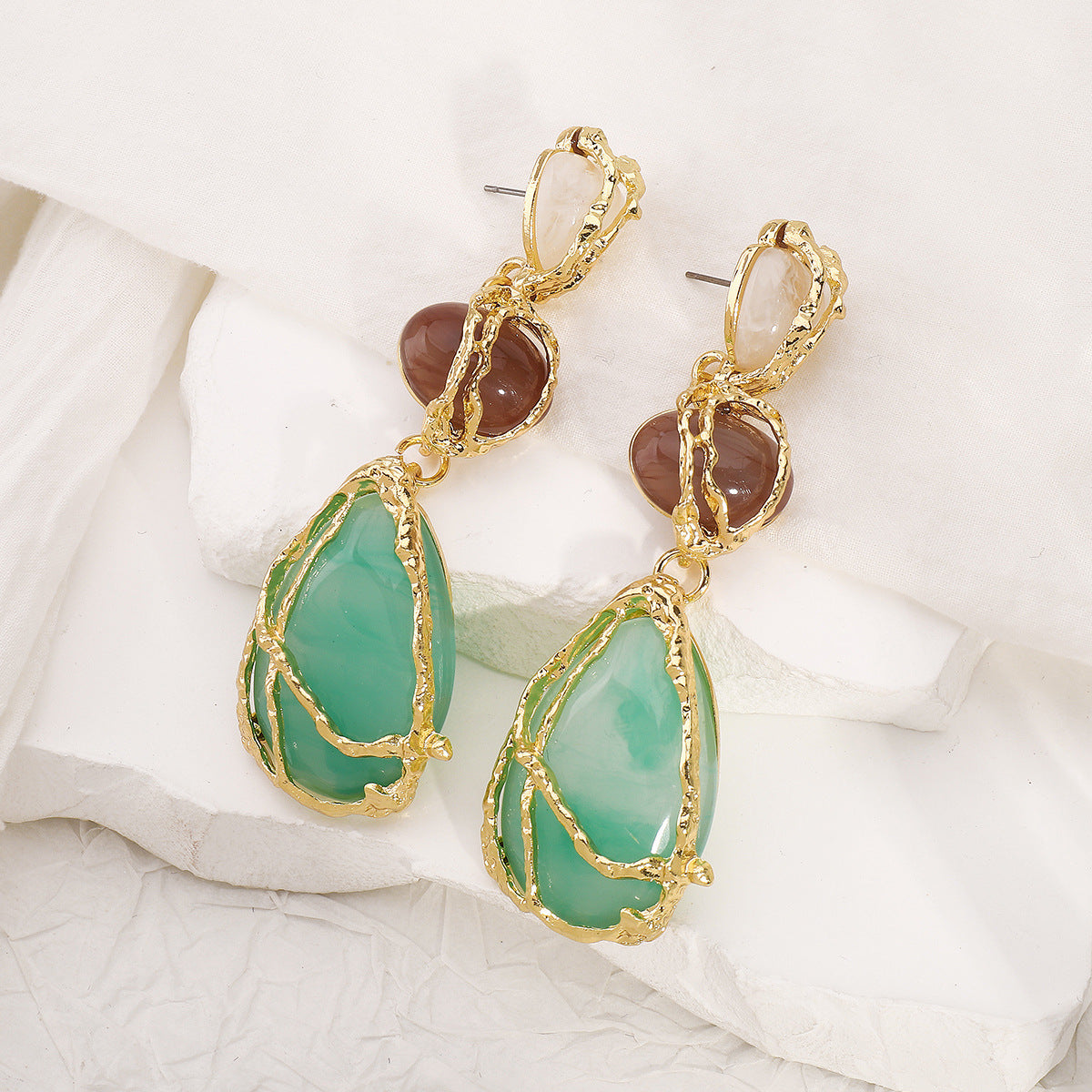 E12870 European and American Style Personality Acrylic Alloy Mesh Drop Earrings ZA Light Luxury High-end Water Drop Geometric Earrings